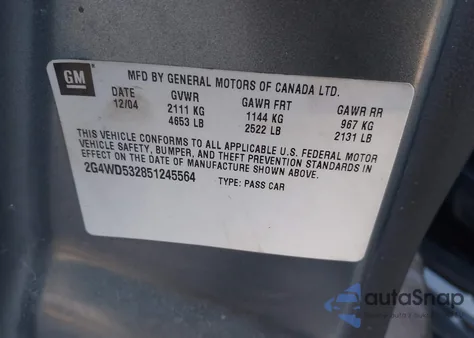 2005 Buick Lacrosse Cxl из США, поврежденный, VIN 2G4WD532851245564